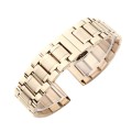 24mm Steel Bracelet Butterfly Buckle Five Beads Unisex Stainless Steel Solid Watch Strap, Color:Rose