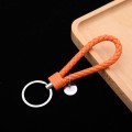 Woven Leather Cord Keychain Car Pendant Leather Key Ring Baotou With Small Round Piece(Orange)