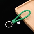 Woven Leather Cord Keychain Car Pendant Leather Key Ring Baotou With Small Round Piece(Dark Dreen)