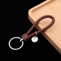 Woven Leather Cord Keychain Car Pendant Leather Key Ring Baotou With Small Round Piece(Brown)