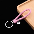 Woven Leather Cord Keychain Car Pendant Leather Key Ring Baotou With Small Round Piece(Pink)