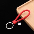 Woven Leather Cord Keychain Car Pendant Leather Key Ring Baotou With Small Round Piece(Red)