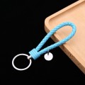 Woven Leather Cord Keychain Car Pendant Leather Key Ring Baotou With Small Round Piece(Light Blue)