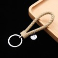 Woven Leather Cord Keychain Car Pendant Leather Key Ring Baotou With Small Round Piece(Khaki)