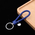 Woven Leather Cord Keychain Car Pendant Leather Key Ring Baotou With Small Round Piece(Royal Blue)