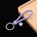 Woven Leather Cord Keychain Car Pendant Leather Key Ring Baotou With Small Round Piece(Light Purple)