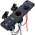 12-24V Car Ship Waterproof USB Charging Cigarette Lighter Master 3 In 1 Combined Panel Switch(Blue L