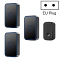 CACAZI  A19 1 For 3  Wireless Music Doorbell without Battery, EU Plug(Black)