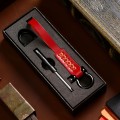 A001 Car Keychain Leather Long Key Rope(Oil Wax Red)