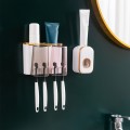 Bathroom Wall-mounted Punch-free Wash Cup Toothbrush Rack Squeeze Toothpaste Set Two Golden(With Squ