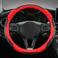 Leather Carbon Fiber Stitching Car Steering Wheel Set, Diameter: 38cm(Black Red Round)