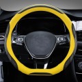 Leather Carbon Fiber Stitching Car Steering Wheel Set, Diameter: 38cm(Black Yellow D Shape)