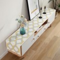 Home TV Cabinet Shoe Cabinet Chenille Polyester Tassel Tablecloth, Size: 35x160cm(Yellow Geometry)