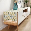 Home TV Cabinet Shoe Cabinet Chenille Polyester Tassel Tablecloth, Size: 35x200cm(Yellow-green Trian