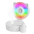 Folding Mini USB Fan Student Colorful Night Light Spray Humidified Fan, Style: Colorful Model (White