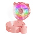 Folding Mini USB Fan Student Colorful Night Light Spray Humidified Fan, Style: Colorful Model (Pink)