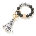 2 PCS Wooden Bead Frosted Bracelet Key Chain Pendant( Black and White Leopard Pattern)
