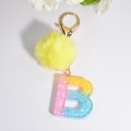 2 PCS Crystal Epoxy Rainbow Color Keychain Hair Ball Ladies Bag Pendant(B)