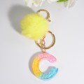 2 PCS Crystal Epoxy Rainbow Color Keychain Hair Ball Ladies Bag Pendant(C)