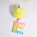 2 PCS Crystal Epoxy Rainbow Color Keychain Hair Ball Ladies Bag Pendant(E)