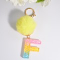 2 PCS Crystal Epoxy Rainbow Color Keychain Hair Ball Ladies Bag Pendant(F)