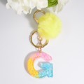 2 PCS Crystal Epoxy Rainbow Color Keychain Hair Ball Ladies Bag Pendant(G)