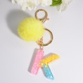 2 PCS Crystal Epoxy Rainbow Color Keychain Hair Ball Ladies Bag Pendant(K)