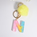 2 PCS Crystal Epoxy Rainbow Color Keychain Hair Ball Ladies Bag Pendant(N)