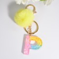 2 PCS Crystal Epoxy Rainbow Color Keychain Hair Ball Ladies Bag Pendant(P)