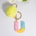 2 PCS Crystal Epoxy Rainbow Color Keychain Hair Ball Ladies Bag Pendant(U)