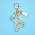 2 PCS Gold Foil English Letter Tassel Keychain Bag Decoration Pendant(P)