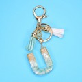 2 PCS Gold Foil English Letter Tassel Keychain Bag Decoration Pendant(U)
