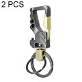 2 PCS QP-131 Multifunctional Double Ring Car Keychain Bottle Opener Carabiner(Black Gold)