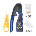 Rj45 8P Through-hole Crystal Head Connector Jacket Network Tool Stripping Wire Cable Pliers Set(Blue
