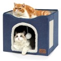 Pet Stool Pet Kennel Indoor Foldable Storage Stool Cat Dog Kennel 41 x 41 x 35cm(Navy Blue)