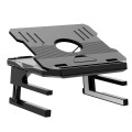 Double Layer Foldable Lift Laptop Stand  Aluminum Computer Heightening Bracket(Black)