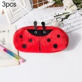 3pcs Children Cute Animal Plush Pencil Bag Stationery Storage Bag, Color: Ladybug