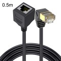 Down Bend 0.5m Cat 8 10G Transmission RJ45 Male To Female Computer Network Cable Extension Cable(Bla