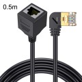 Left Bend 0.5m Cat 8 10G Transmission RJ45 Male To Female Computer Network Cable Extension Cable(Bla