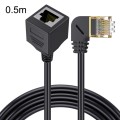 Right Bend 0.5m Cat 8 10G Transmission RJ45 Male To Female Computer Network Cable Extension Cable(Bl