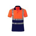 Reflective Quick-drying T-shirt Lapel Short-sleeved Safety Work Shirt, Size: XL(Orange Red +Navy Blu