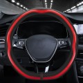 Car Steering Wheel Carbon Fiber Breathable Wear-resistant Leather Case, Size: 38cm(Red D Shape)