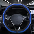 Car Steering Wheel Carbon Fiber Breathable Wear-resistant Leather Case, Size: 38cm(Blue D Shape)