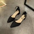 Women Bag-toe Sandals With Word Buckle Thick Heel High Heels, Size: 35(Black)