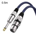 0.5m Blue and Black Net TRS 6.35mm Male To Caron Female Microphone XLR Balance Cable