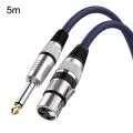 5m Blue and Black Net TRS 6.35mm Male To Caron Female Microphone XLR Balance Cable