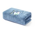 Coral Fleece Cartoon Embroidery Towel Kid Household Thickened Soft Absorbent Towel(Dark Blue)