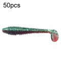 50pcs Threaded T-Tail Two Color Soft Baits Lures, Size: 5.5cm(Lobster Color)