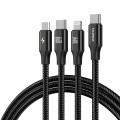 ROMOSS PD100W 3-In-1 Data Cable Type-C/USB-C To 8 Pin & Type-C & Micro Fast Charging Line 1.5m(Black