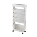 5-layer Movable Trolley Plastic Storage Rack for Student Books Vertical Bookshelves(White)